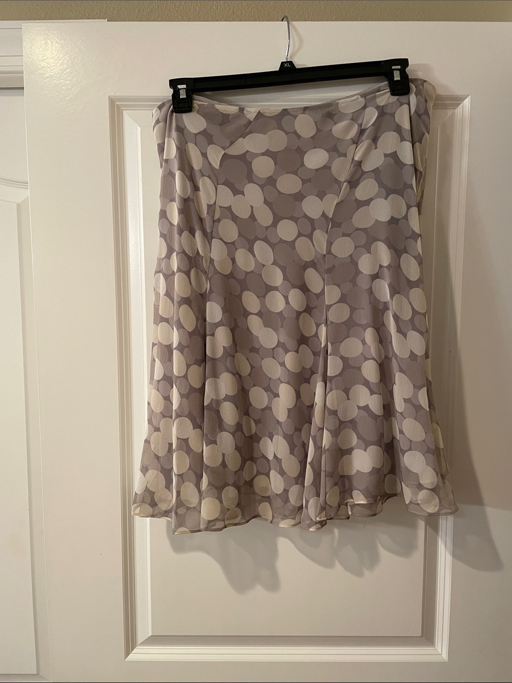 Light Gray Polka Dot A-Line Women's Skirt 100% Silk